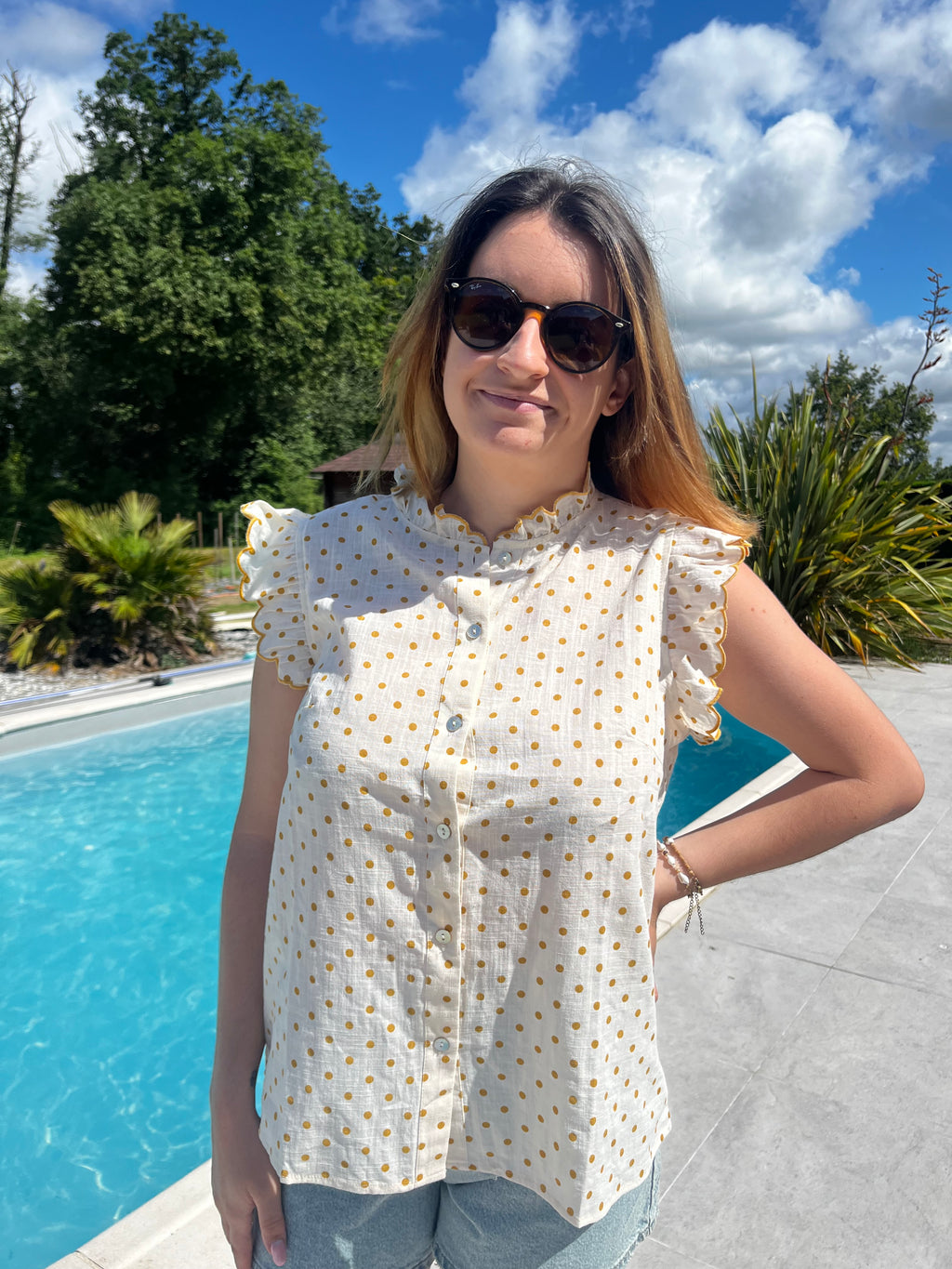 T-shirt moutarde à pois