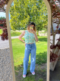 Top crochet bleu bohème