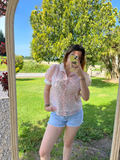 T-shirt col dentelle rose douceur