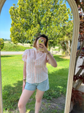 T-shirt rose toile brodée ajourée