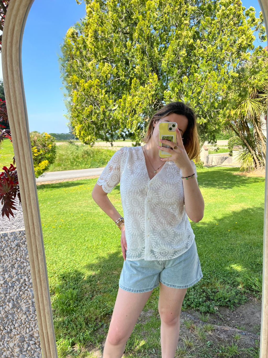 T-shirt blanc rosace dentelle