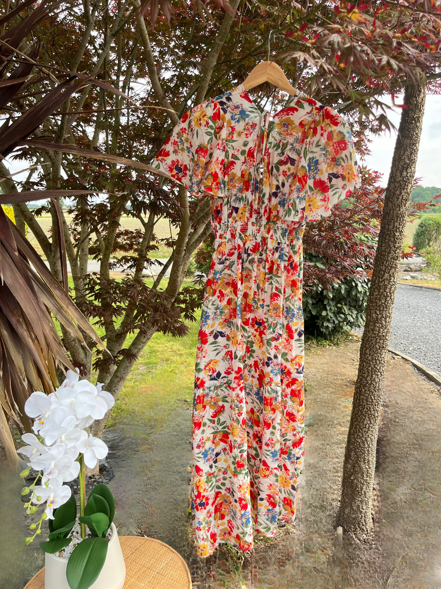 Robe longue floraison crème
