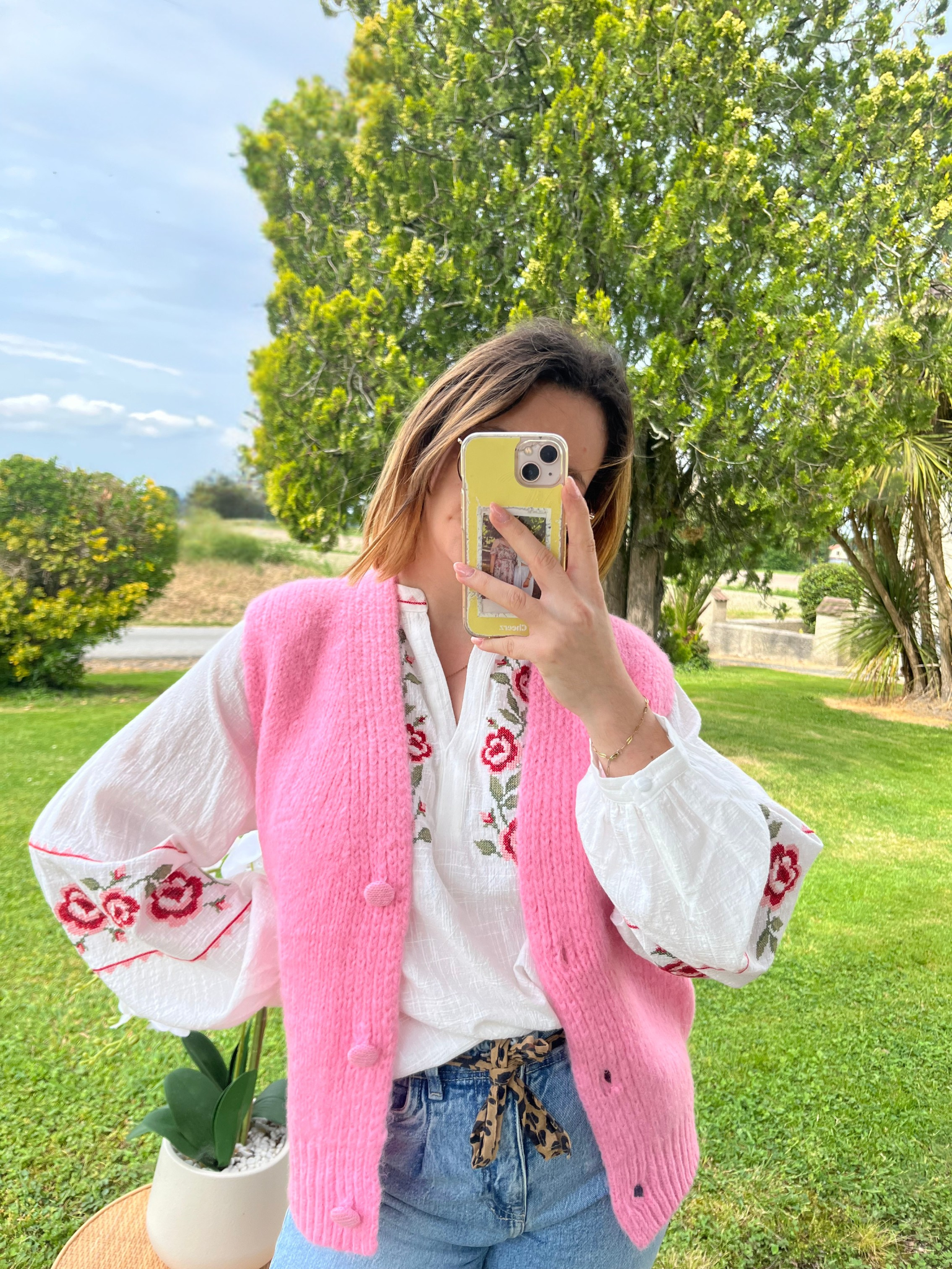 Pull sans manches rose pétale