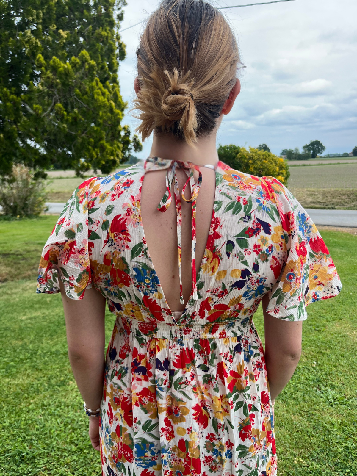 Robe longue floraison crème