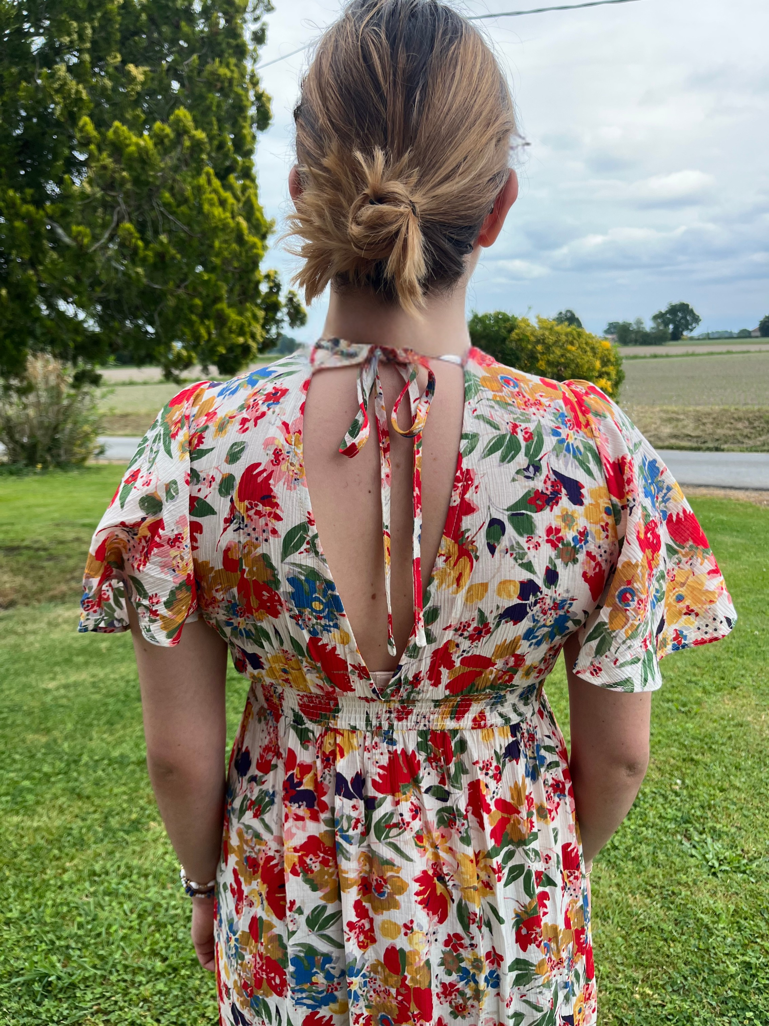 Robe longue floraison crème