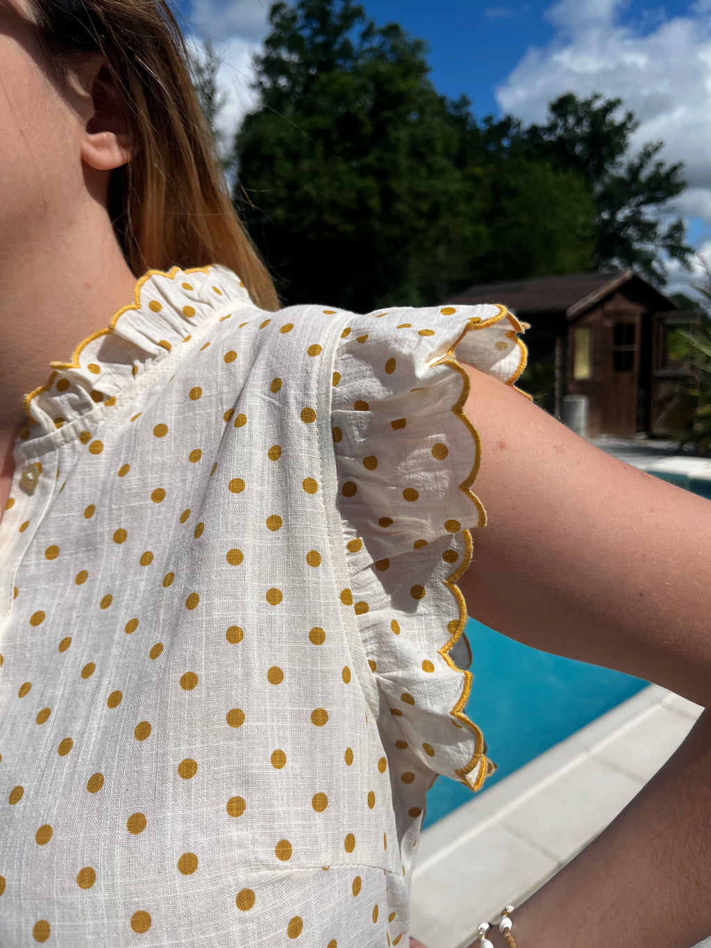 T-shirt moutarde à pois