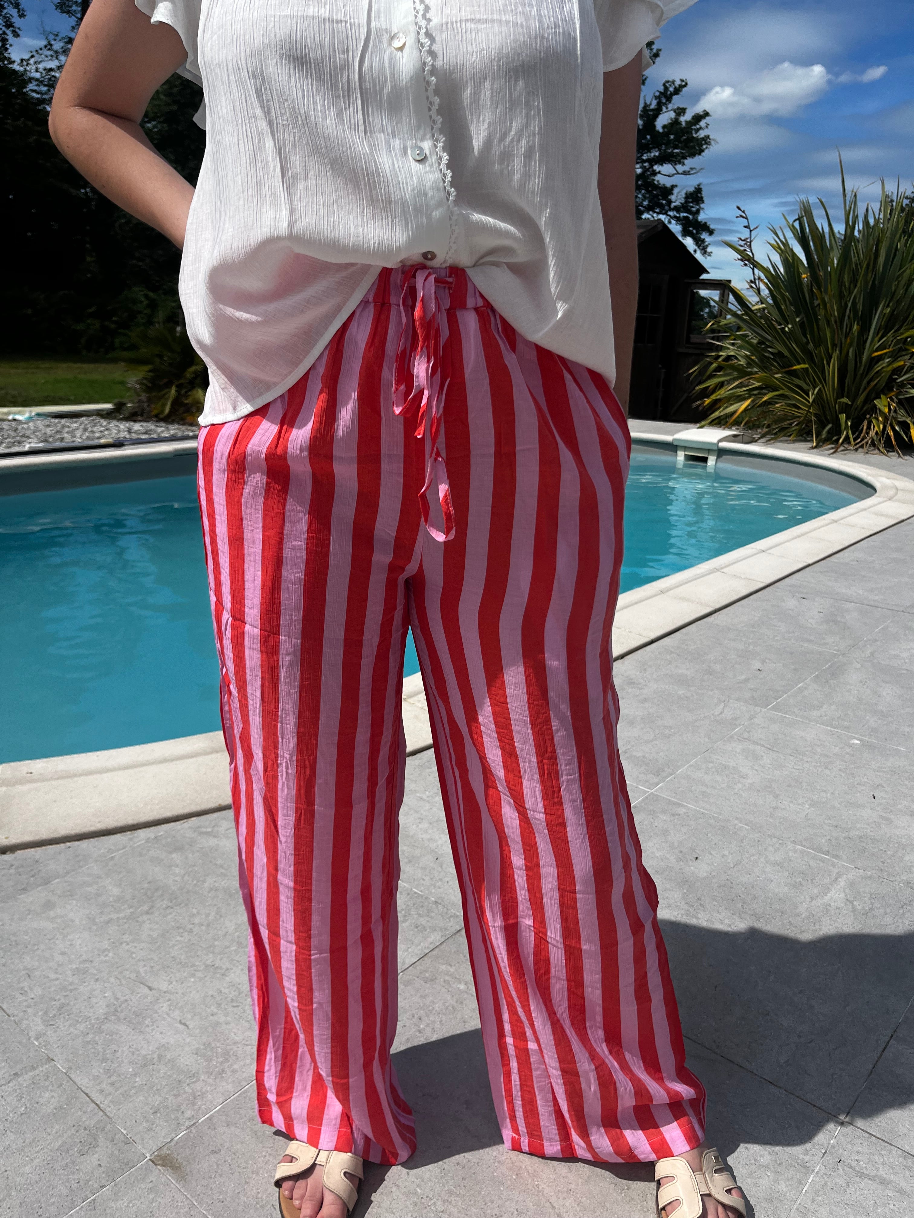 Pantalon rose rayure
